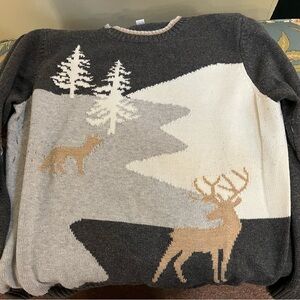 Charter Club Gray and Cream Crewneck Sweater with Winter Scene